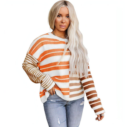 Simple Versatile Striped Printed Sweater For Women - Which Mark