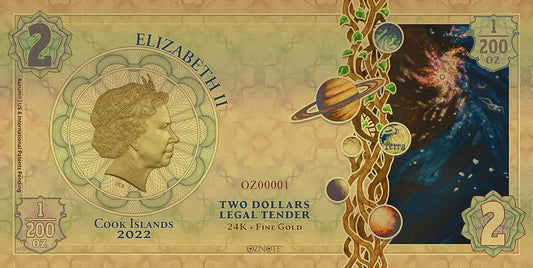 2022 Cook Islands ORIGINS Threads of Light 24k Gold Note - Which Mark