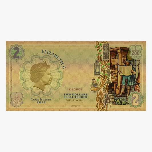 2022 Cook Islands REDISCOVERY Threads of Light 24k Gold Note - Which Mark