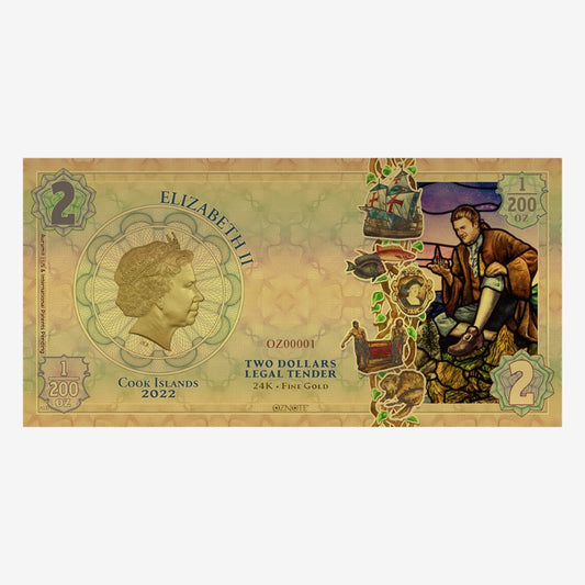 2022 Cook Islands EXPLORATION Threads of Light 24k Gold Note - Which Mark