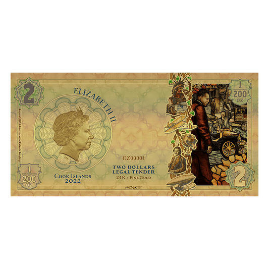 2022 Cook Islands PROGRESS Threads of Light 24k Gold Note - Which Mark
