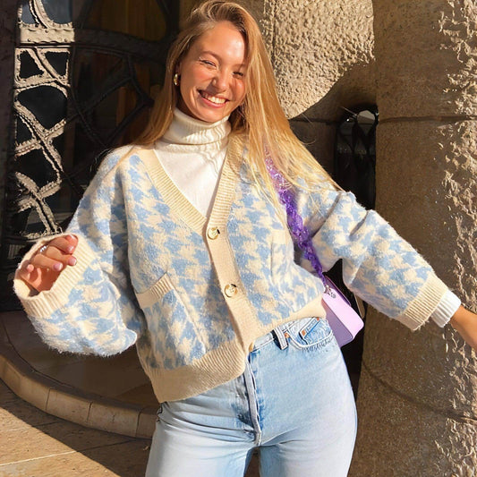 Cardigan V-neck Knitted Sweater Women Casual Top - Which Mark