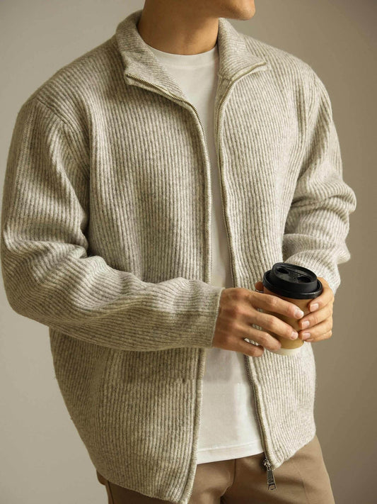 Knitted Zipper Jacket Loose Casual Turtleneck Men's Sweater - Which Mark