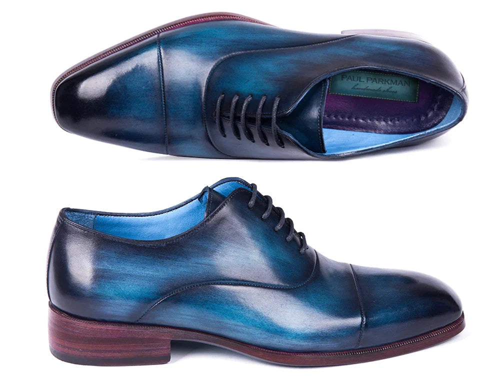 Paul Parkman Men's Captoe Oxfords Blue & Turquoise (ID#1744-BTQ) - Which Mark
