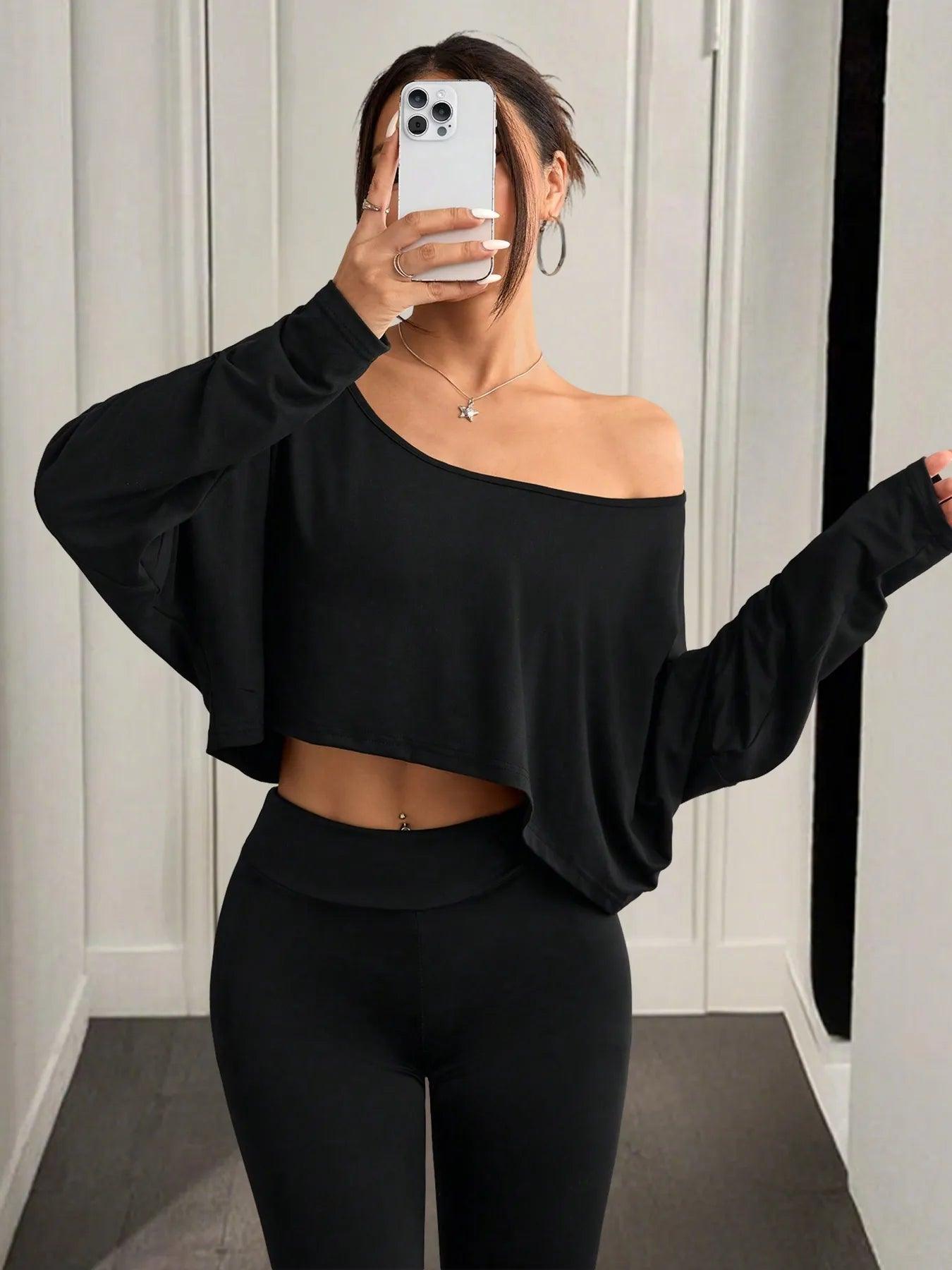 Boat Neck Long Sleeve Crop Top - Which Mark