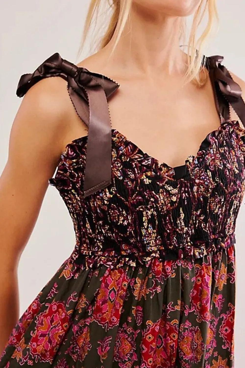 Floral Tiered Maxi Dress with Mixed Print Design - Which Mark