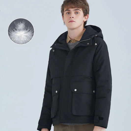 All-match Short White Duck Down Hooded Jacket Men - Which Mark