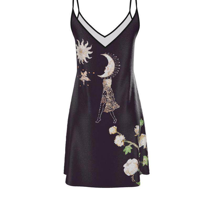 Vela Silk Slip Dress in Black Jungle Butterfly - Which Mark