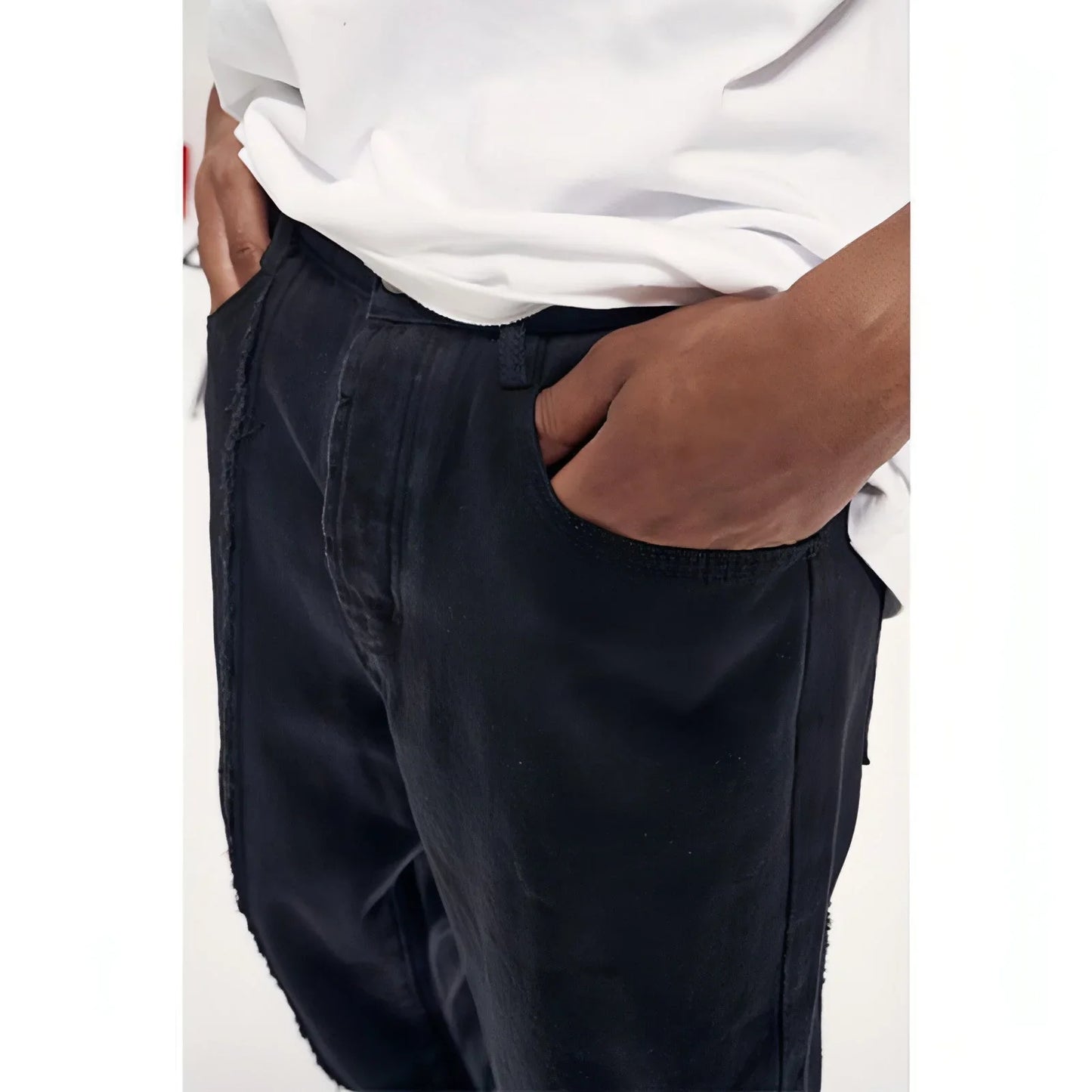 UrbanEase™ High Street Dark Solid Black Vintage Jeans Men - Which Mark
