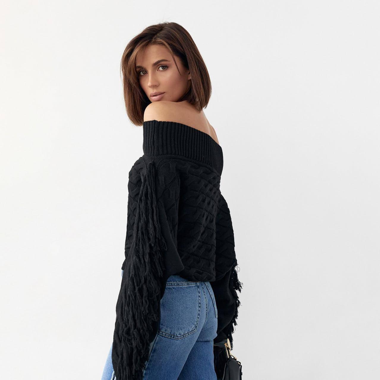 A Pure Color Elegant Style Woolen Tassel Design Sweater Women - Which Mark