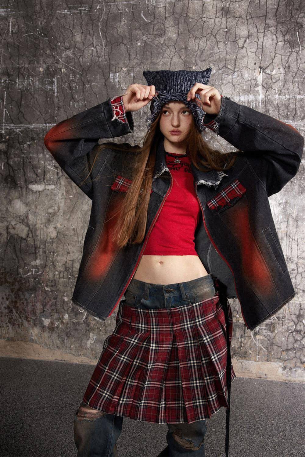 A1. Color Matching Cat Raw-cut Edges Washed And Worn Loose Lapels Coat - Which Mark