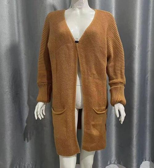 New Solid Color Loose Knitted Sweater Mid-length Coat - Which Mark