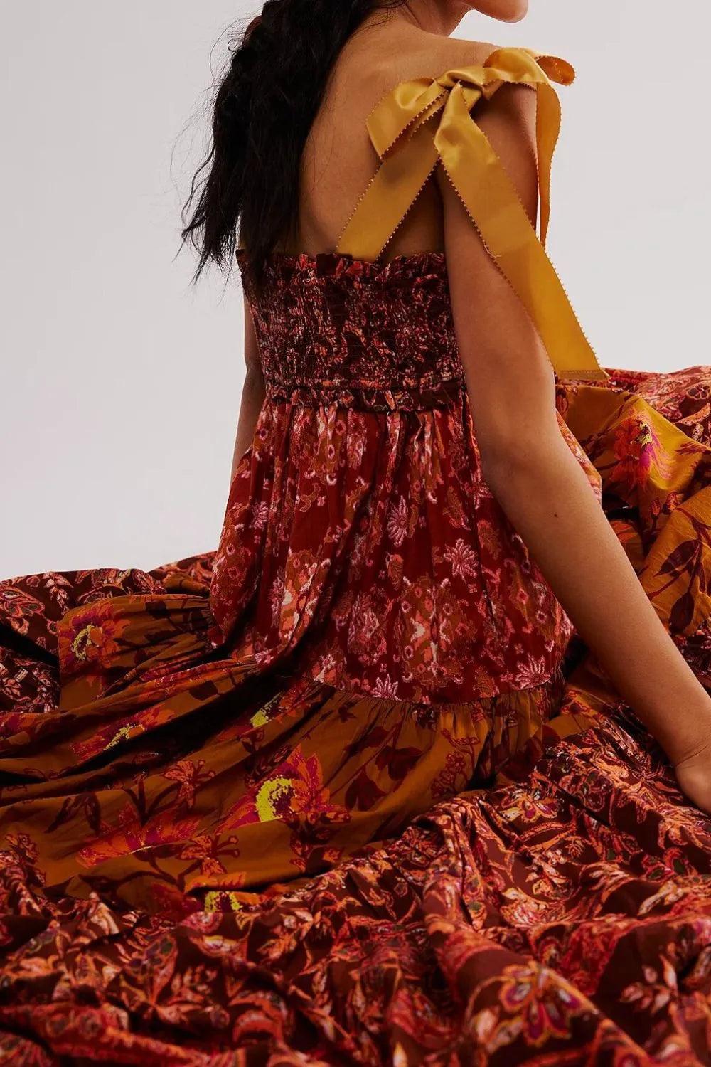 Floral Tiered Maxi Dress with Mixed Print Design - Which Mark