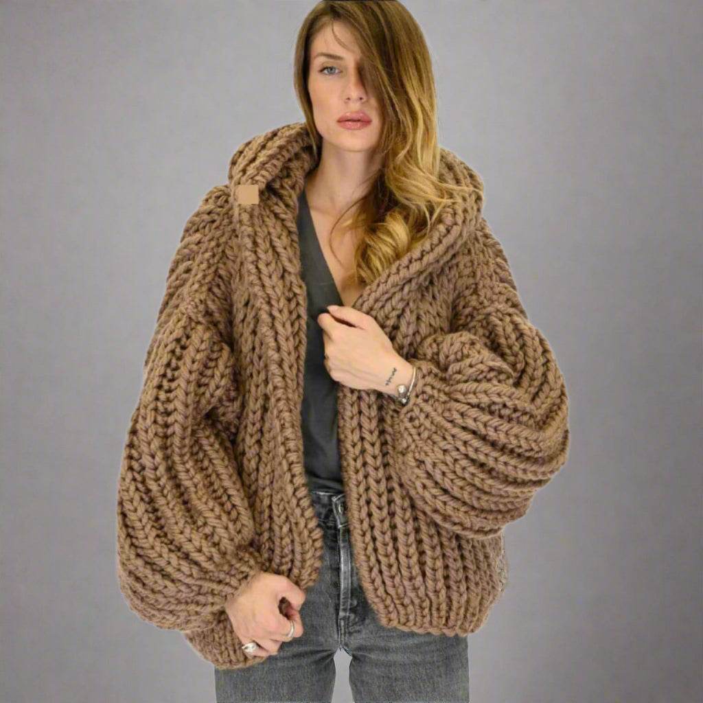 Loose And Hooded Cardigan Coat Handmade Knitting Needle Women's - Which Mark