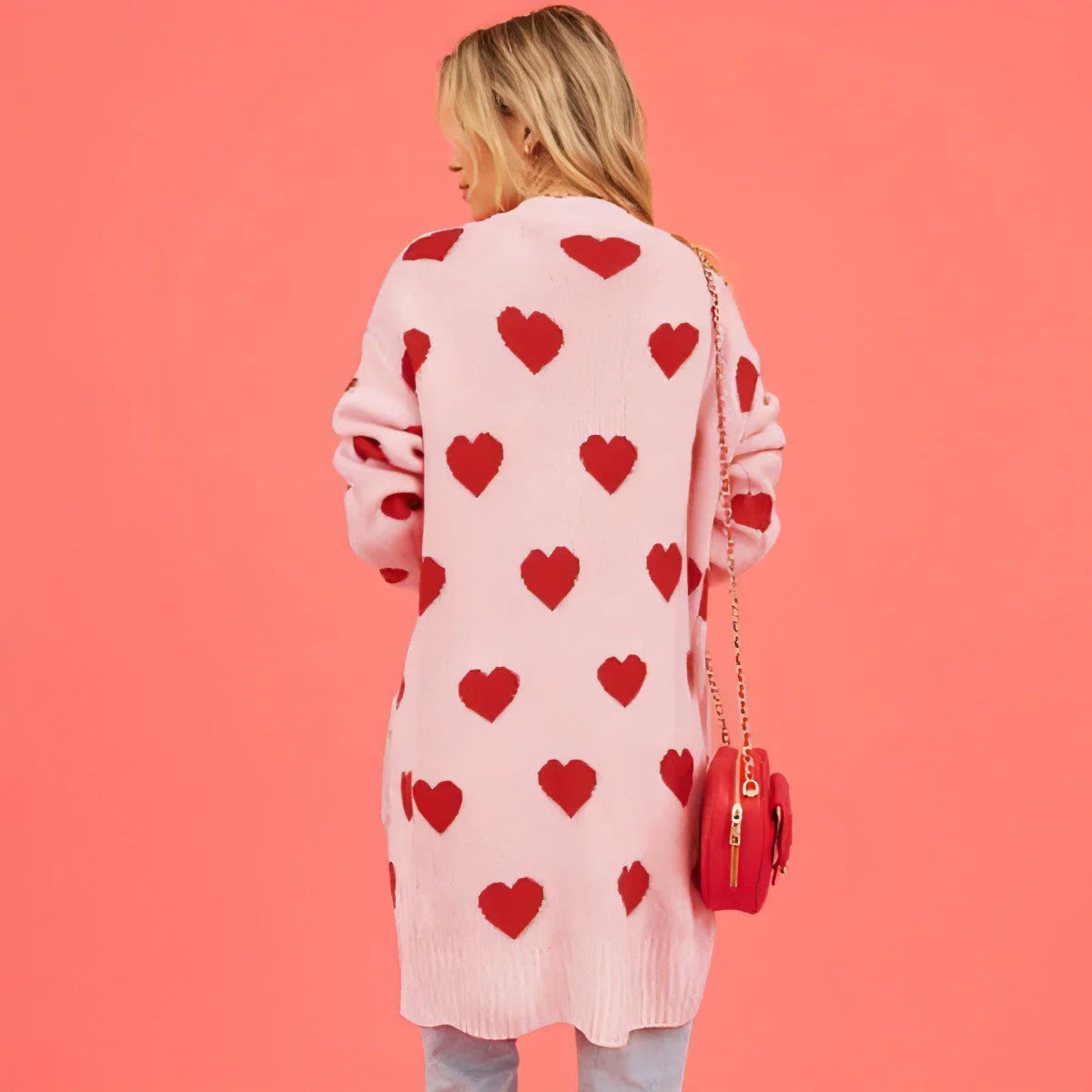 Heart Knitted Cardigan Love Pocket V-neck Mid-length Sweater - Which Mark