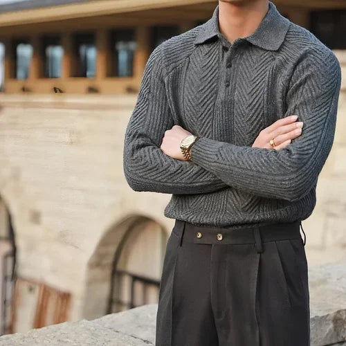 Men's Lapel Knitted Sweater Winter Pullover Long-sleeved Top Clothes - Which Mark