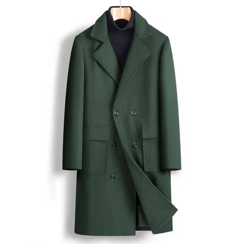 Fall Winter Men Double Breasted Mid-length Trench Coat - Which Mark