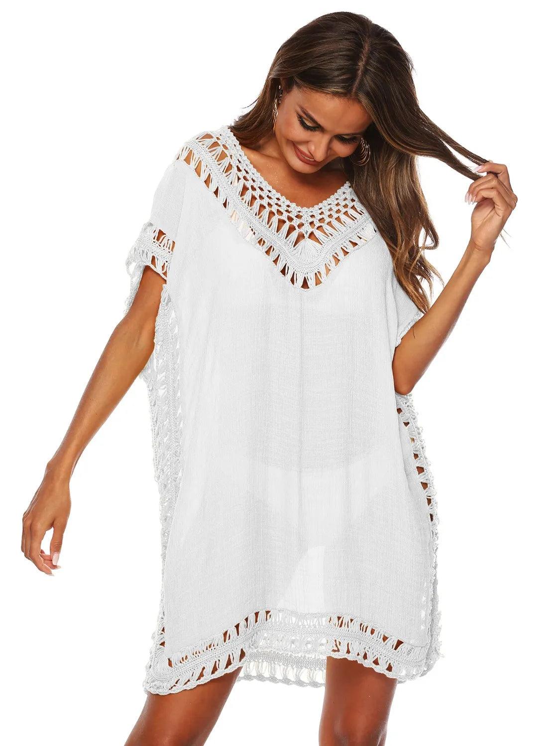 Bohemian Crochet Trim Beach Cover Up Dress - Which Mark