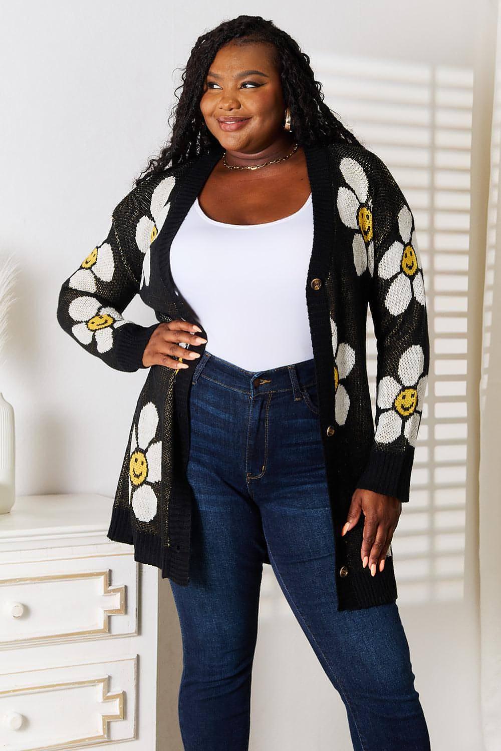 Perfee Floral Button Down Longline Cardigan - Which Mark