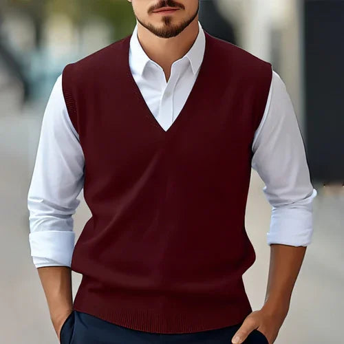 Men's Sleeveless Sweater Vest Casual Solid Color And V-neck - Which Mark