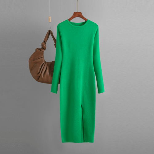 Autumn And Winter Long Sleeve Knitted Backless Round Neck Dress - Which Mark