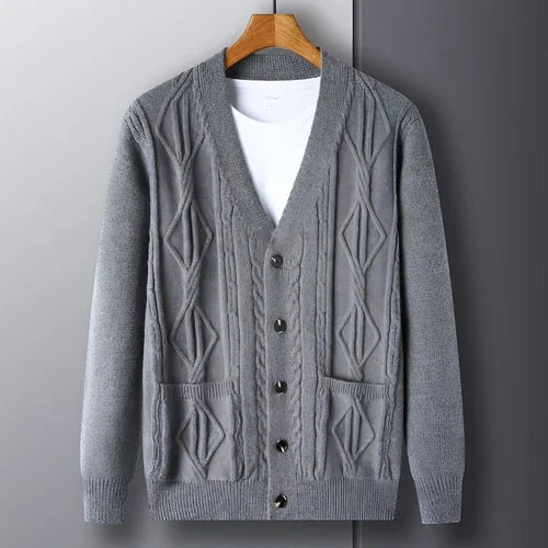 Knitted Cardigan Rhombus Loose Casual Sweater Coat Men - Which Mark