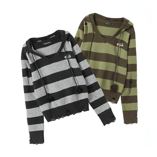 Autumn Hooded Sweater Women Contrast Stripe Thin - Which Mark