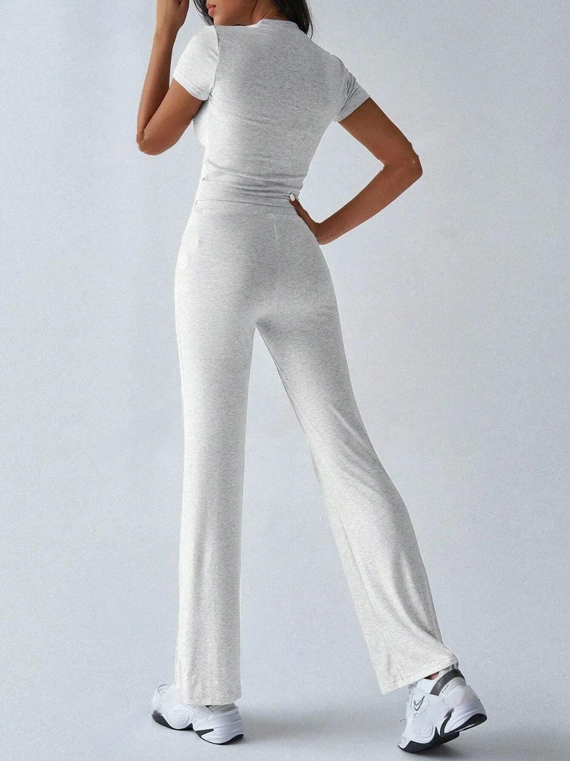 Round Neck Short Sleeve Top and Pants Set - Which Mark
