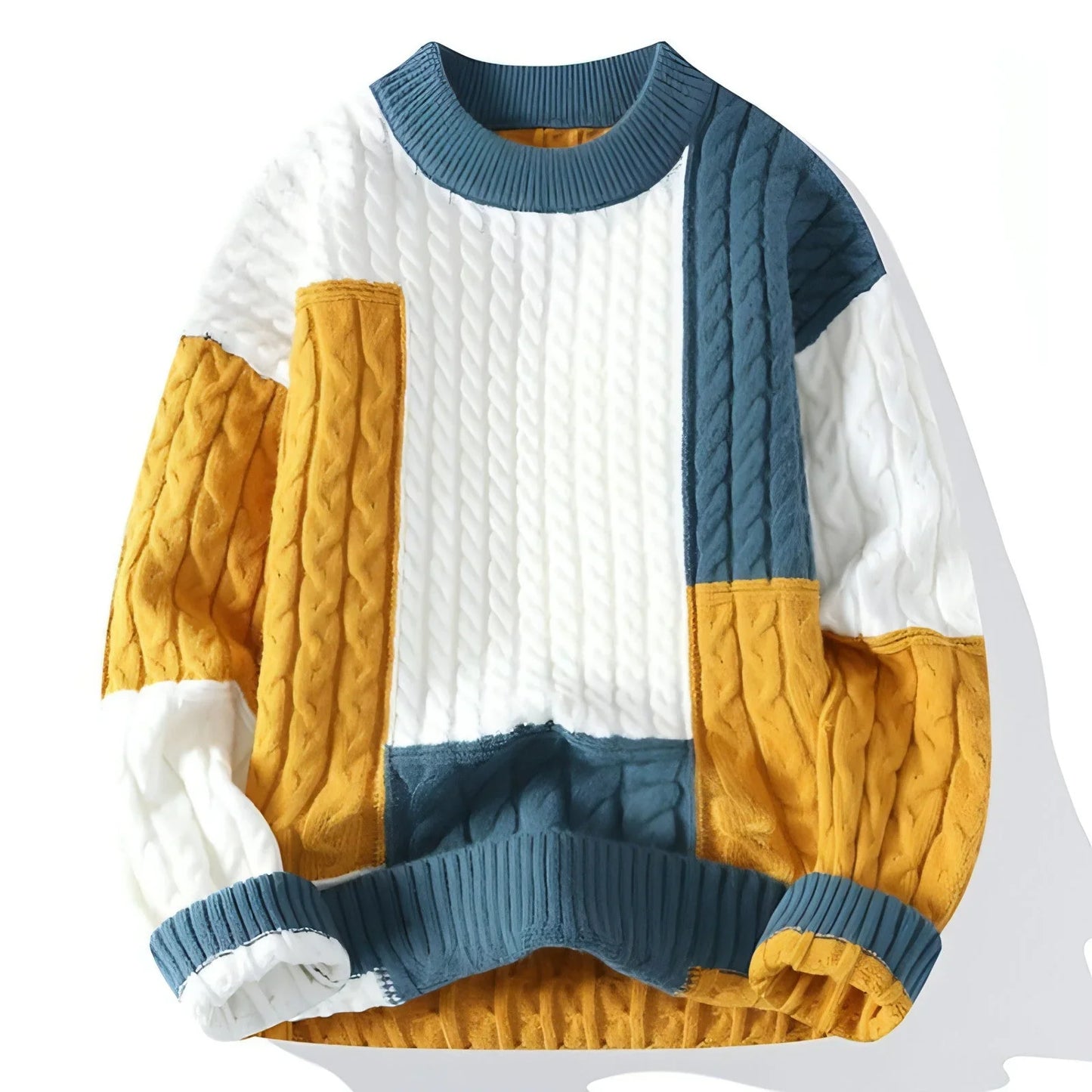 Men's Crew Neck Pullover Sweater Color Contrast Patchwork - Which Mark