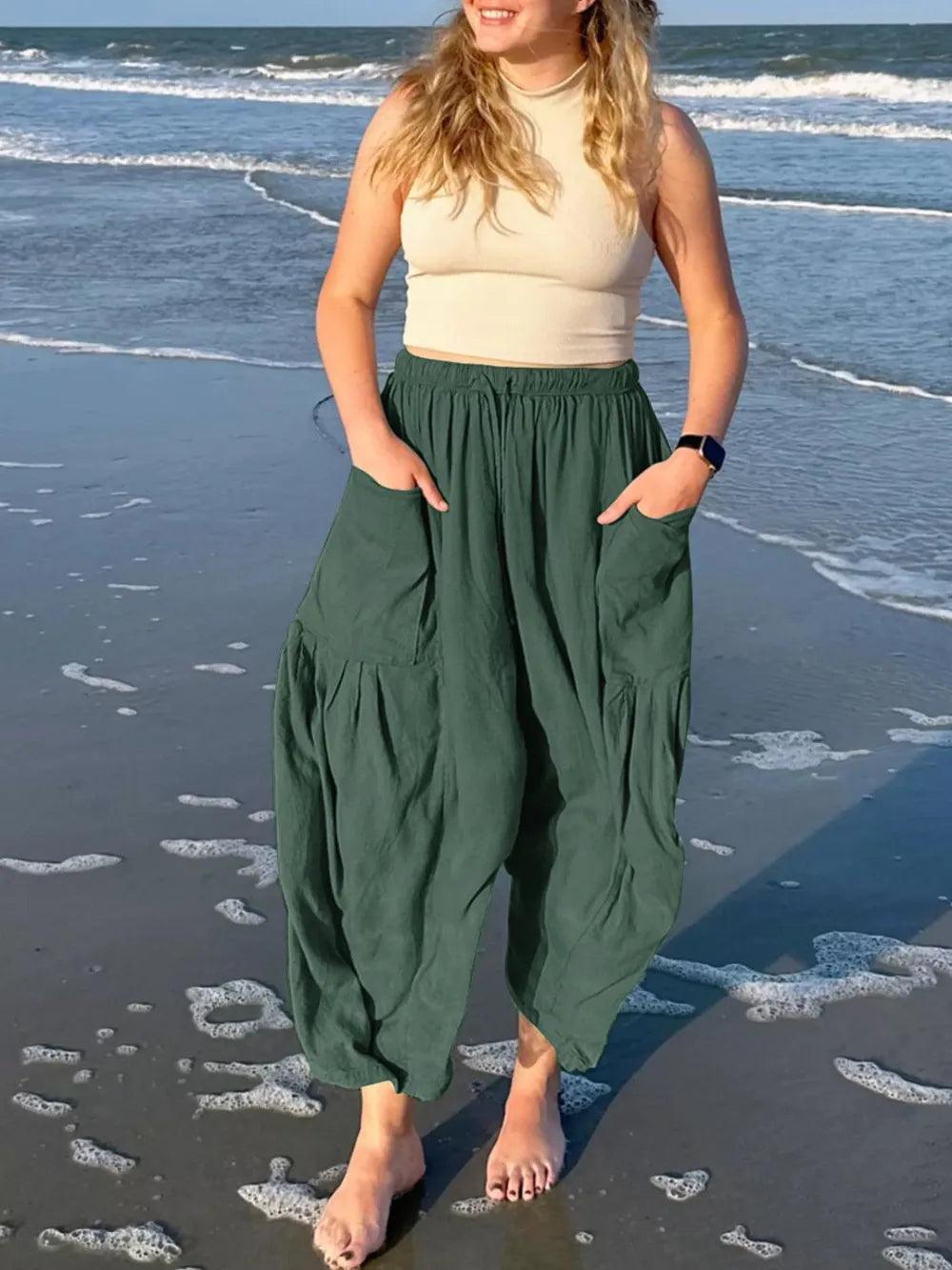 Full Size Drawstring Pants with Pockets Plus Size - Which Mark