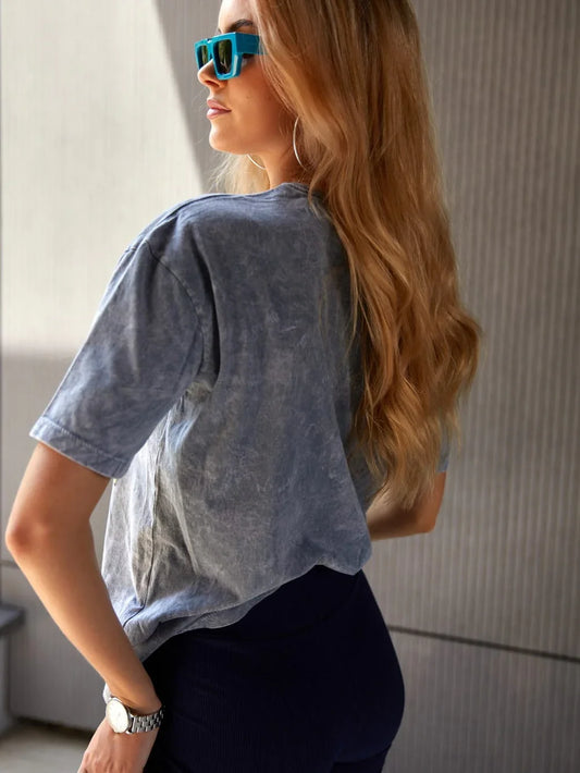 Gray loose t-shirt with print 3857 - Which Mark