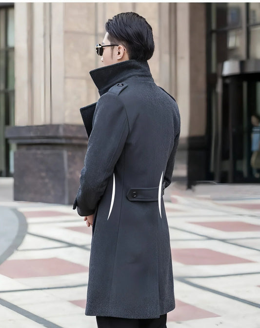 Woolen Striped Double Breasted Trench Coat Men - Which Mark