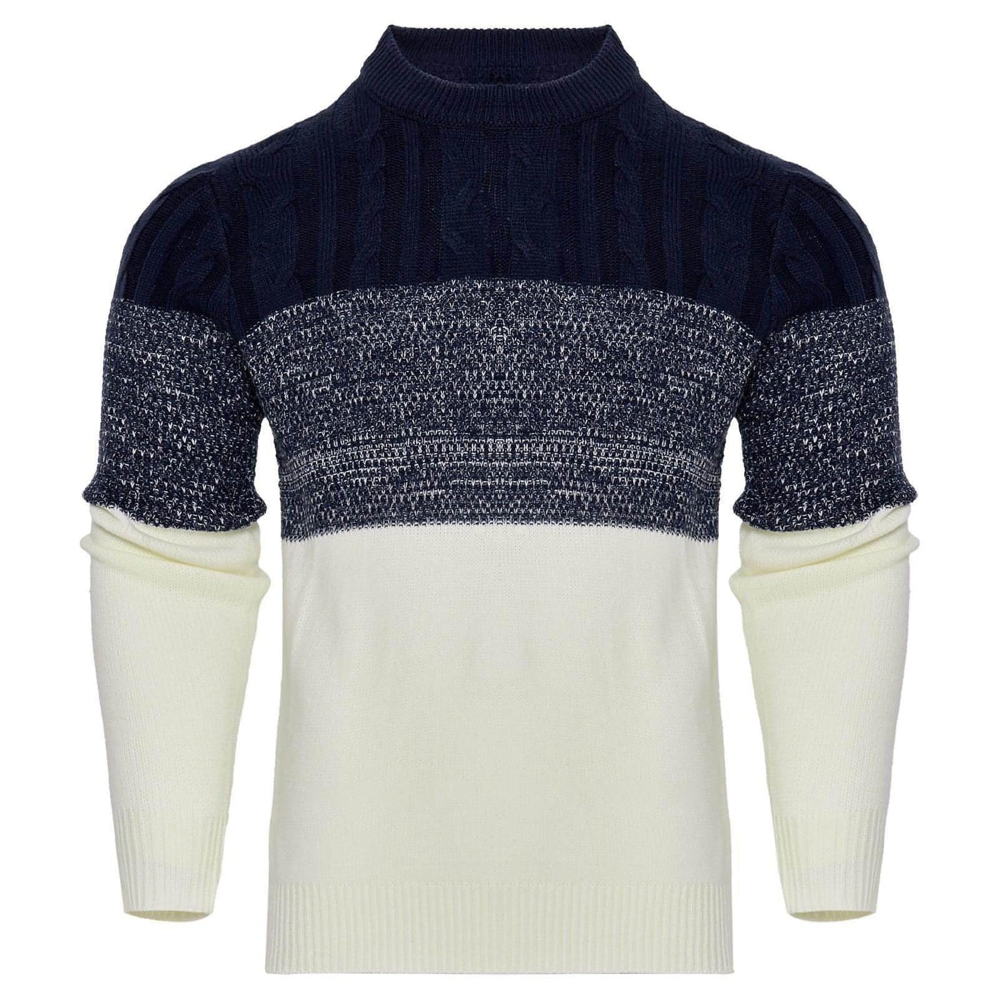 Men's Casual Color Block Long Sleeve Cable Knit Pullover Sweater - Which Mark