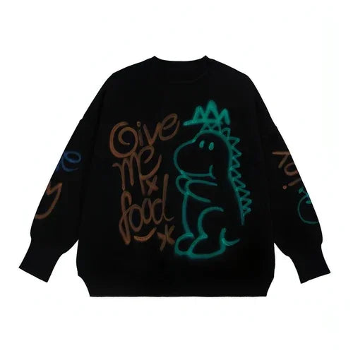 Graffiti Printed Loose Warm Sweater Women - Which Mark