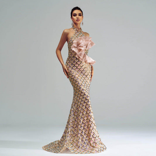 “Champagne Glam” Halter Mermaid Dress – Luxury for Elite Occasions - Which Mark