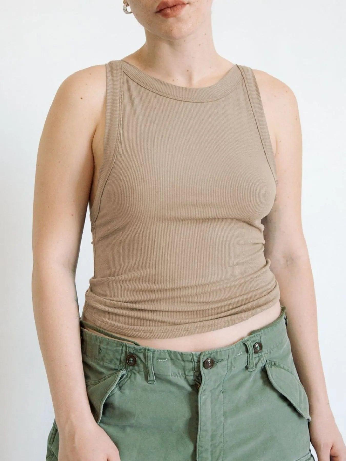 Asymmetrical Back Ribbed Crop Tank Top - Which Mark