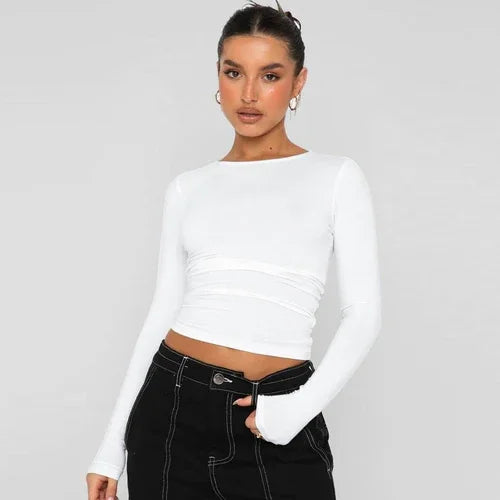 A1. Knitwear Tight Casual Long Sleeve T-shirt Women - Which Mark