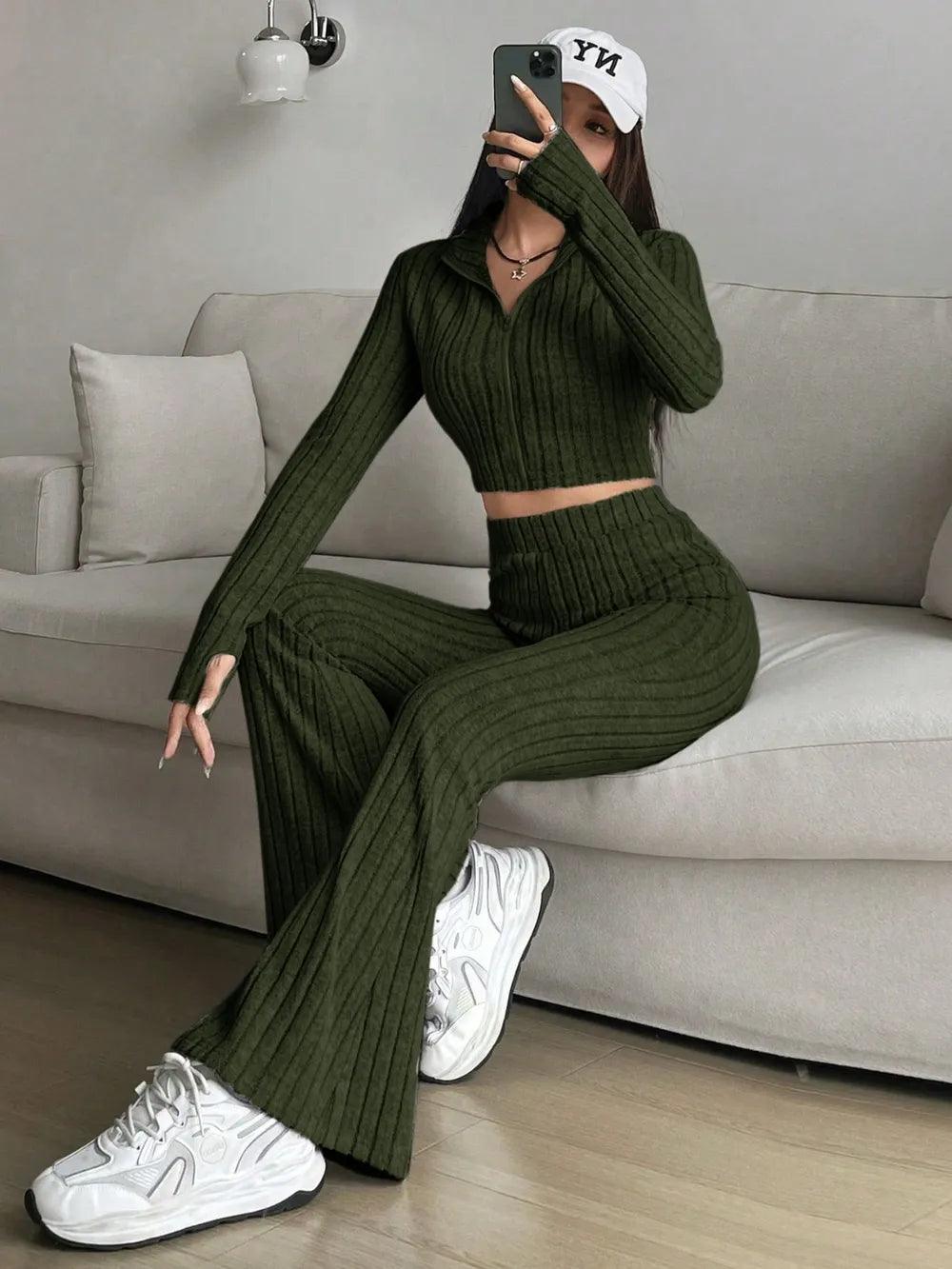 Honey Zip Up Long Sleeve Top and Pants Set - Which Mark