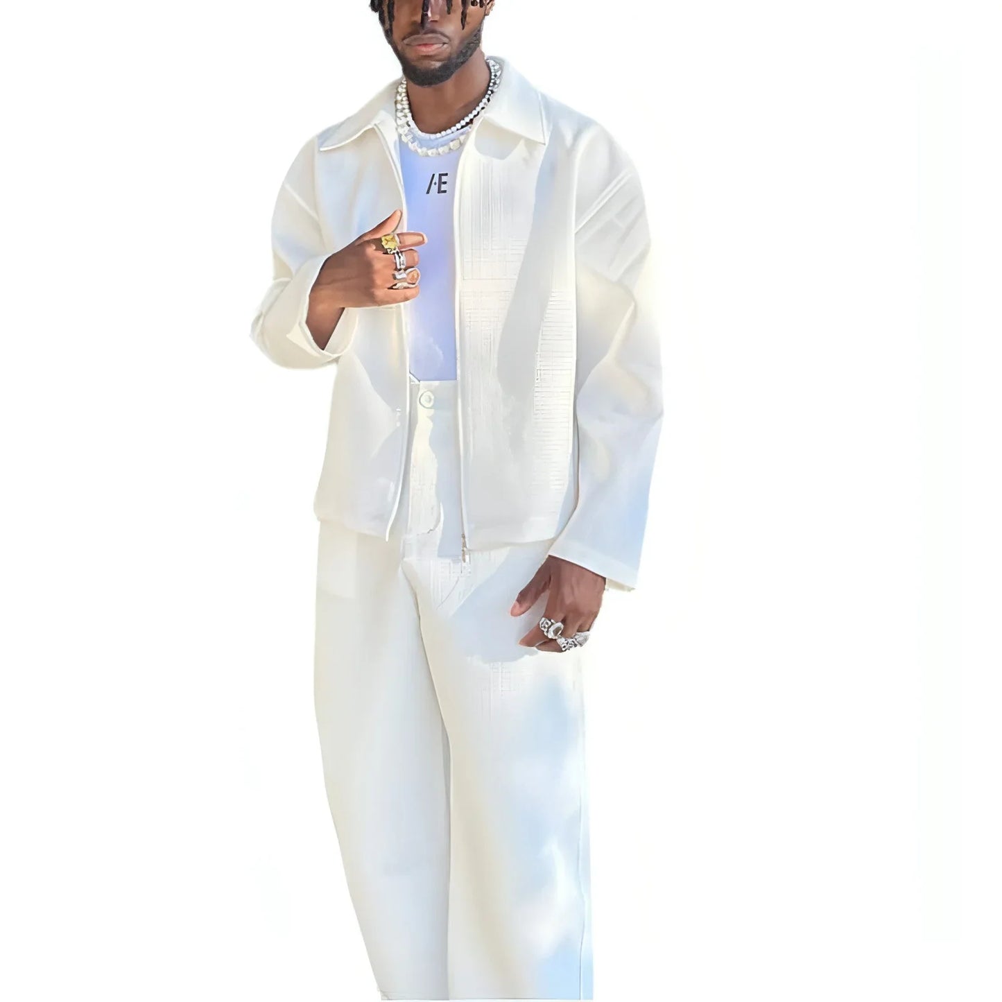 Men's Solid Color Fashion Tracksuit Top Casual Pants Two-piece Set - Which Mark