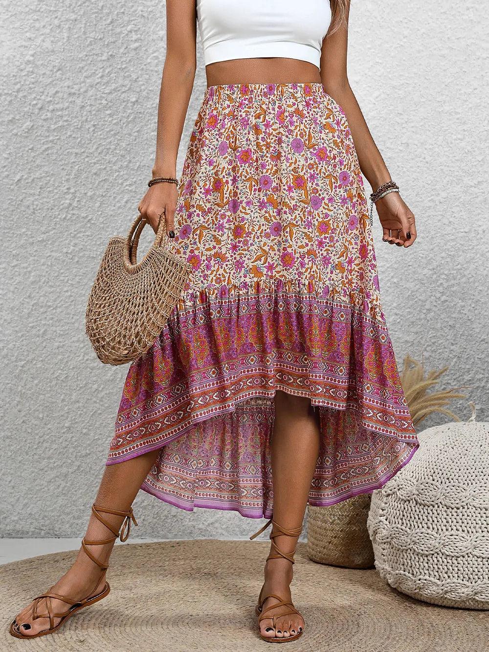 Perfee High-Low Elastic Waist Skirt - Which Mark
