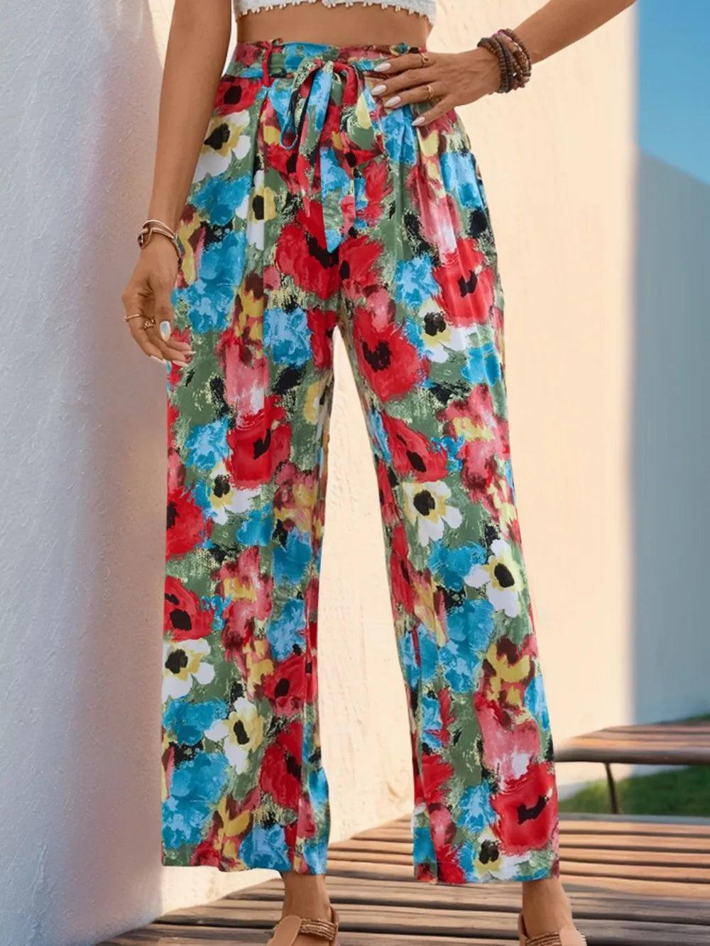 Perfee Tied Printed Wide Leg Pants - Which Mark