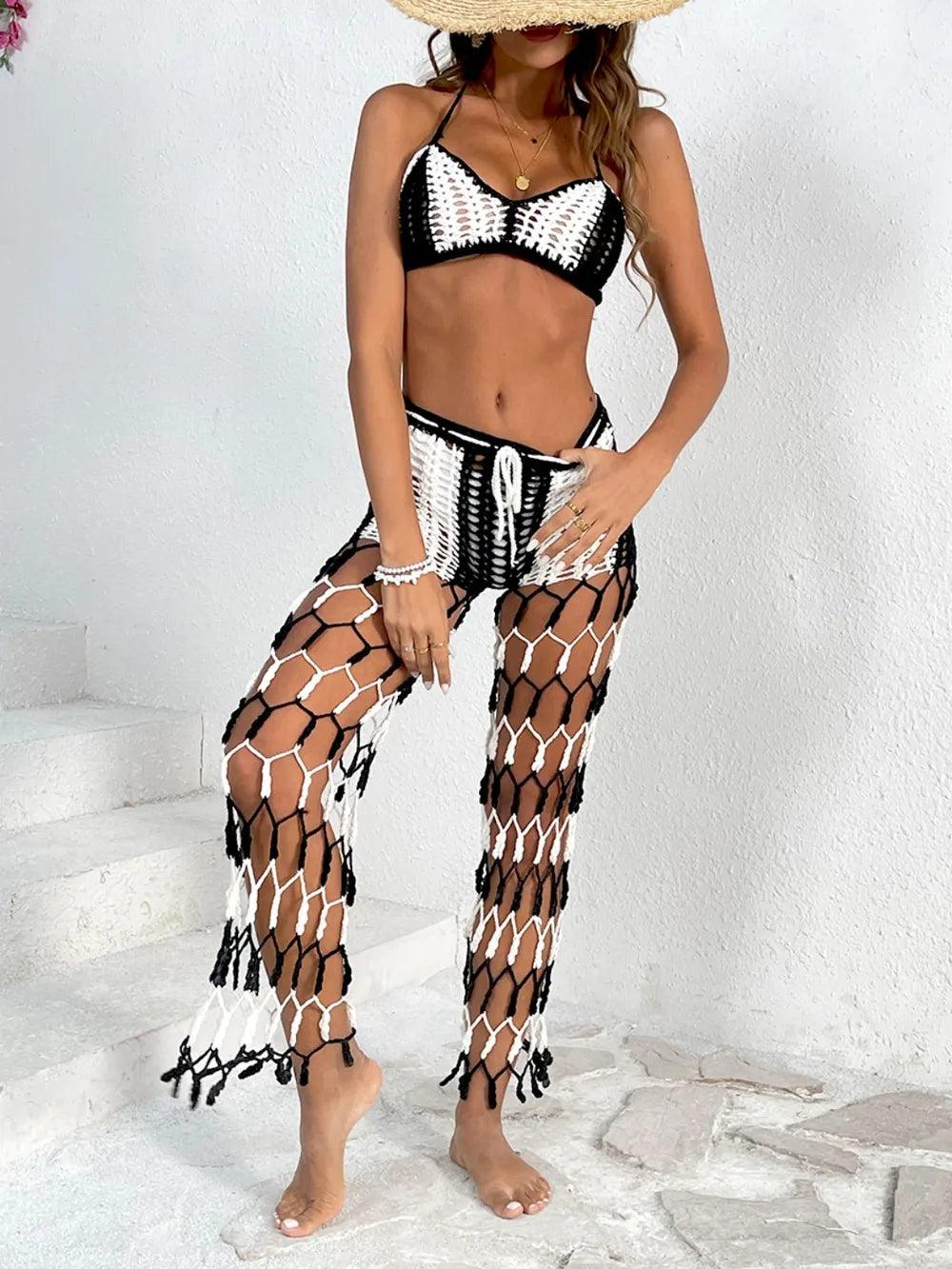Cutout Halter Neck Top and Pants Two-Piece Swim Set - Which Mark