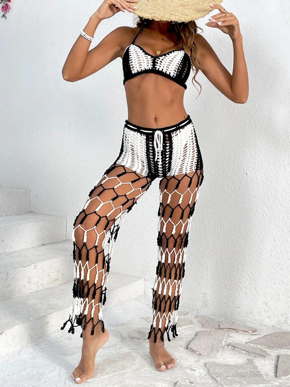 Cutout Halter Neck Top and Pants Two-Piece Swim Set - Which Mark