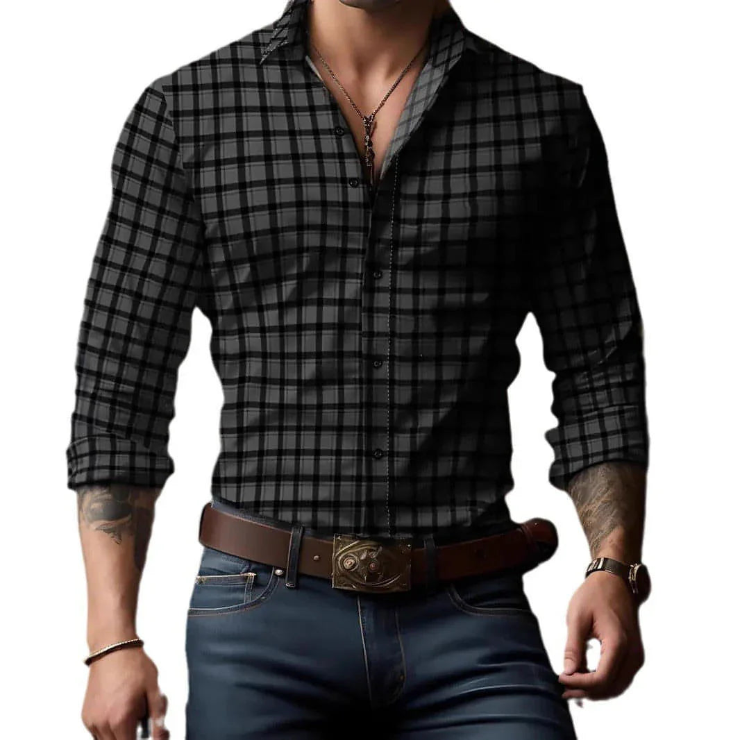 Breathable Volkswagen Casual Versatile Lattice Men's Long Sleeve Shirt - Which Mark