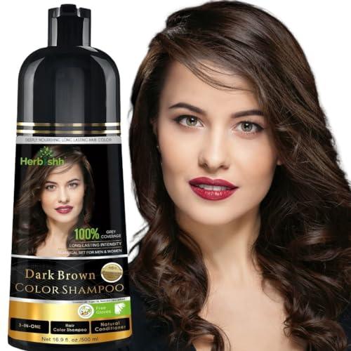 Herbishh Color Shampoo for Gray Hair – Colors in Minutes – Lasts Up To 2-3 Weeks – 500 mL - Hair Dye Shampoo Conditioner 3-In-1 Color – | Herbishh (Dark Brown) - Which Mark