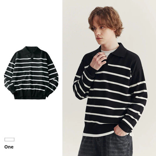 High-grade Loose Contrast Color Striped Sweater Long Sleeve Inner Wear - Which Mark
