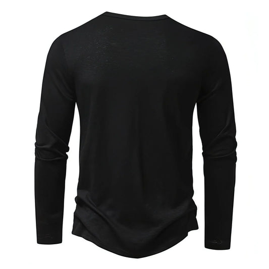 Mens Clothing Long Sleeve T-shirt Fashion Button Henry Collar Tops - Which Mark