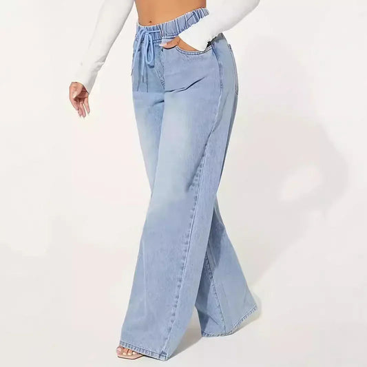 25 Edition – High Waist Drawstring Wide Leg Jeans – Light Blue - Which Mark