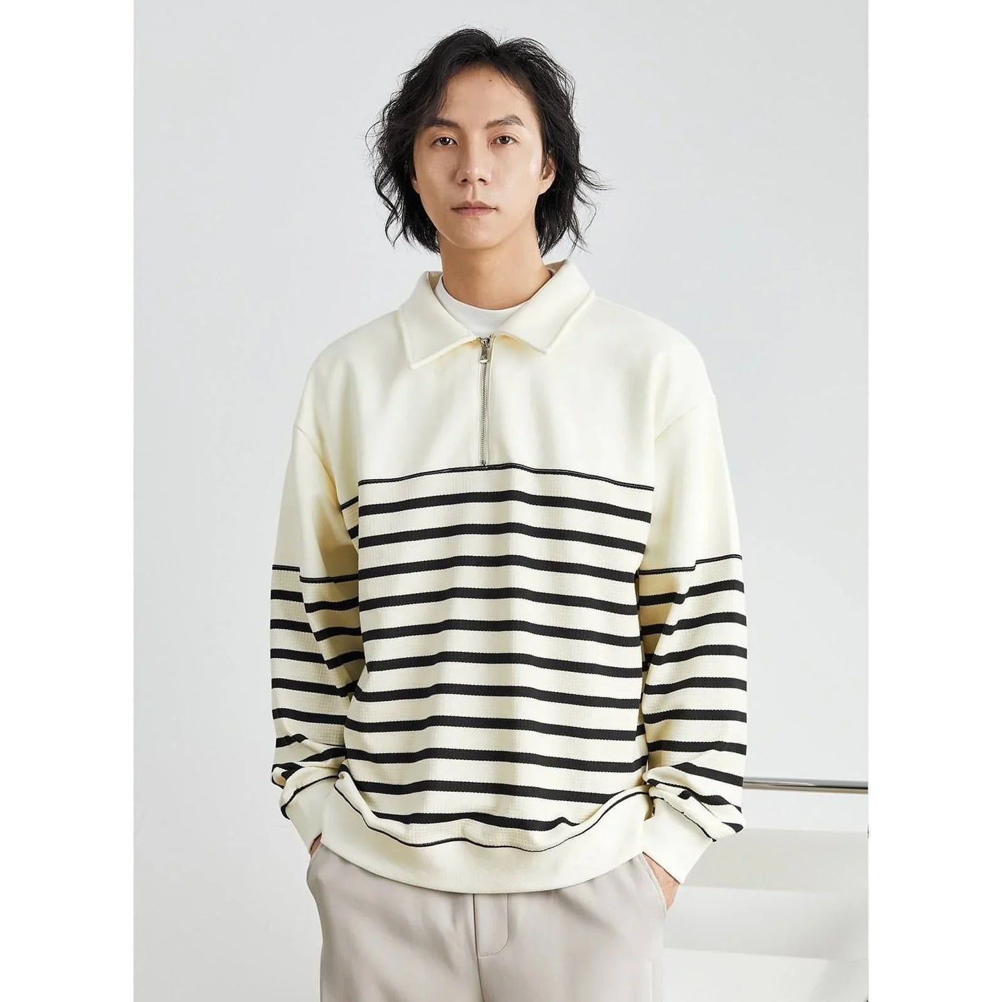 Contrast Color Texture Advanced Lapel Sweater Korean Style - Which Mark