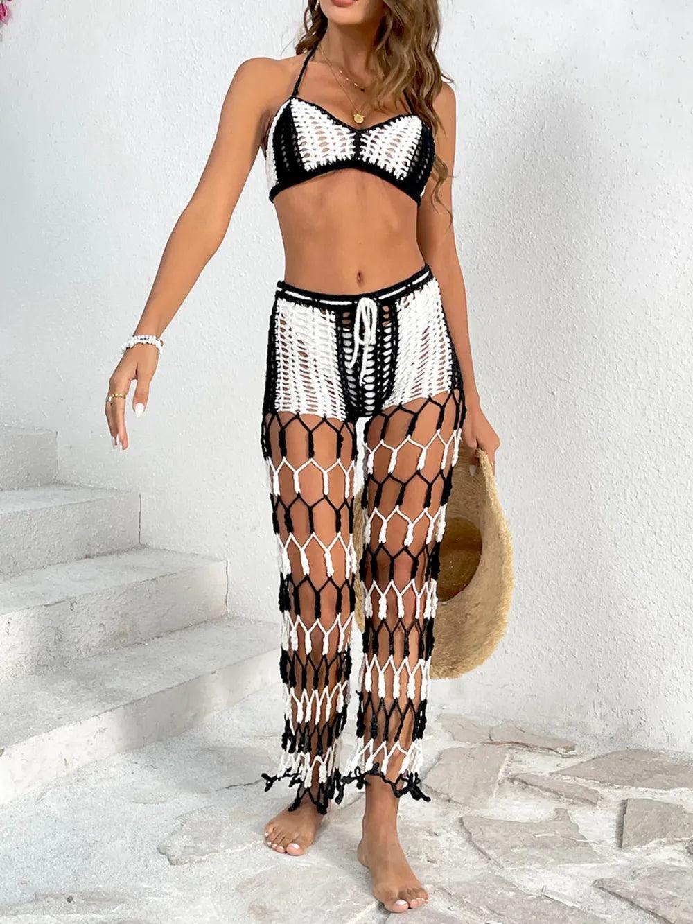 Cutout Halter Neck Top and Pants Two-Piece Swim Set - Which Mark